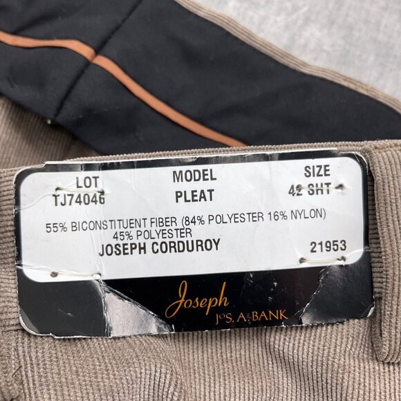 Jos A Bank Pants Men 42S Brown Corduroy Joseph Pleat‎  Classic Unhemmed NWT - Picture 3 of 12